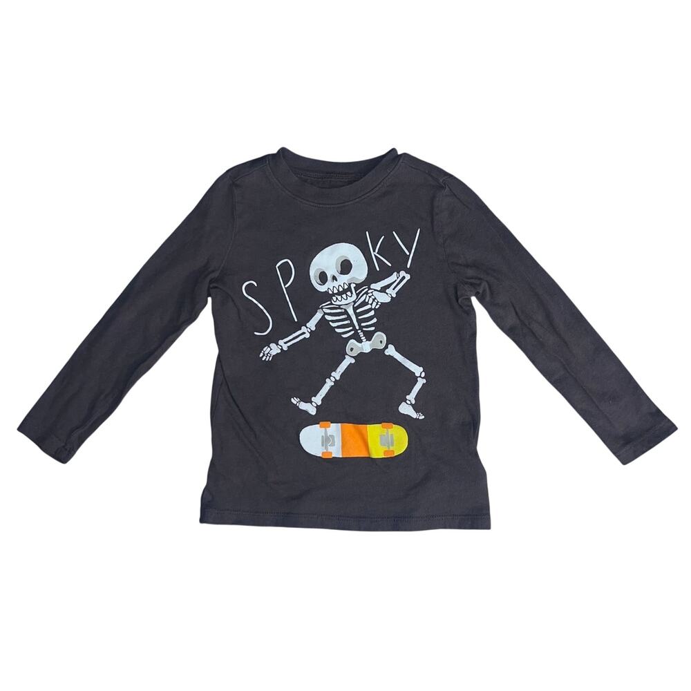 Halloween Spooky Skateboarding Skeleton Old Navy 4T Boys Long Sleeve Tee